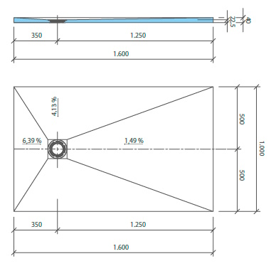 WEDI Fundo Primo Duschelement dezentral 1600x1000x40 mm