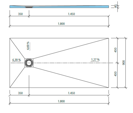 WEDI Fundo Primo Duschelement dezentral 1800x900x40 mm