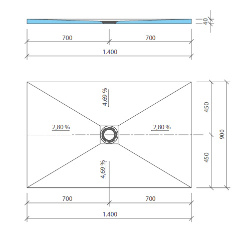 WEDI Fundo Primo Duschelement zentral 1400x900x40 mm