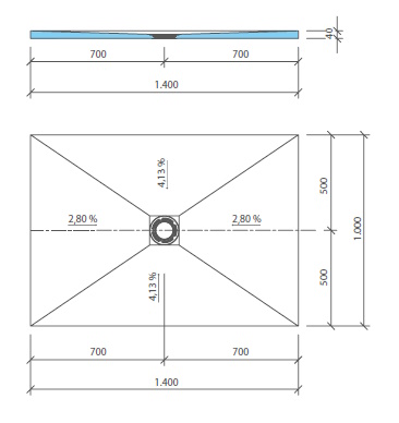 WEDI Fundo Primo Duschelement zentral 1400x1000x40 mm