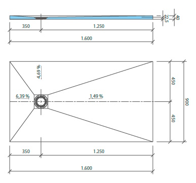 WEDI Fundo Primo Duschelement dezentral 1600x900x40 mm