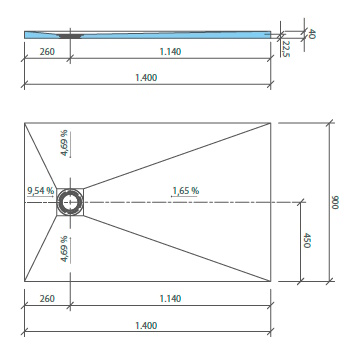 WEDI Fundo Primo Duschelement dezentral 1400x900x40 mm