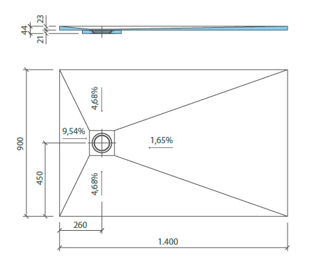 Fundo Ligno Plus Duschelement dezentral 1400x900x23mm