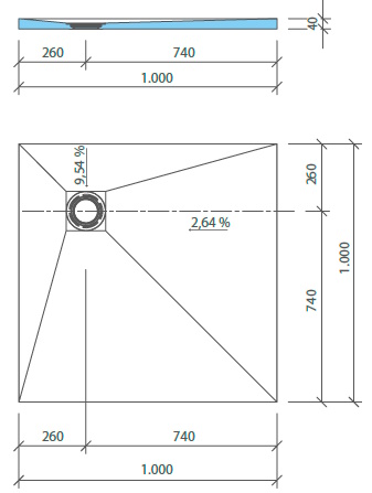 WEDI Fundo Primo Duschelement dezentral 1000x1000x40 mm