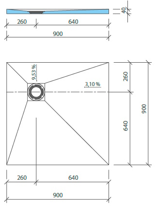 WEDI Fundo Primo Duschelement dezentral 900x900x40 mm