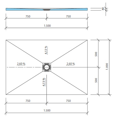 WEDI Fundo Primo Duschelement zentral 1500x1000x40 mm