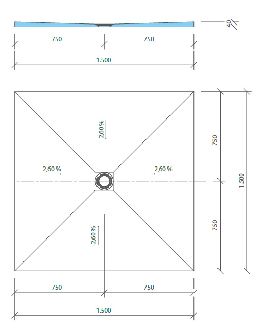 WEDI Fundo Primo Duschelement zentral 1500x1500x40 mm